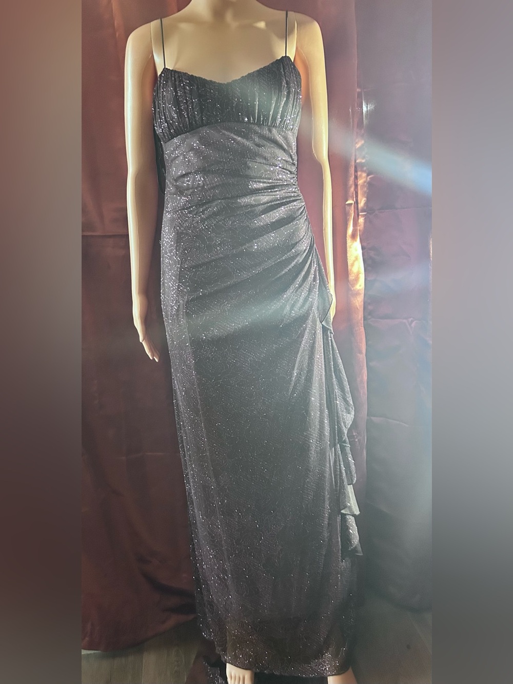 City Triangles Black Sparkle Maxi Dress with Side Ruching